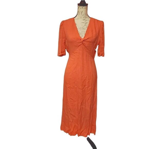 Chelsea 28 Ladies Coral Midi Twist Front Dress - Size Medium - Picture 2 of 10